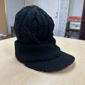 Black Knit Visor Beanie Hat - Men Accessories